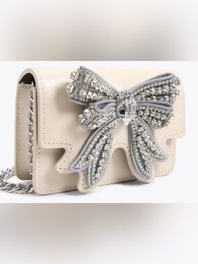 Brand new LEATHER Kurt Geiger Silver Glitter Embellished Bow Crossbody